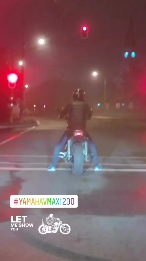 Photo by Jean Claude Murphy: Night run on the Yamaha VMAX 1200.