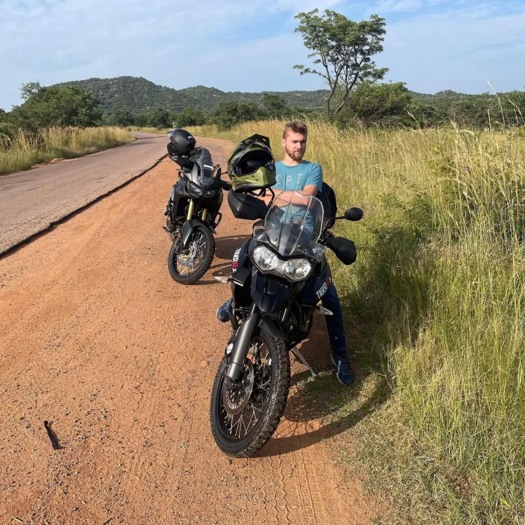 Photo by Jean Claude Murphy: Tiger XCx taking a breather on a dirt road.
