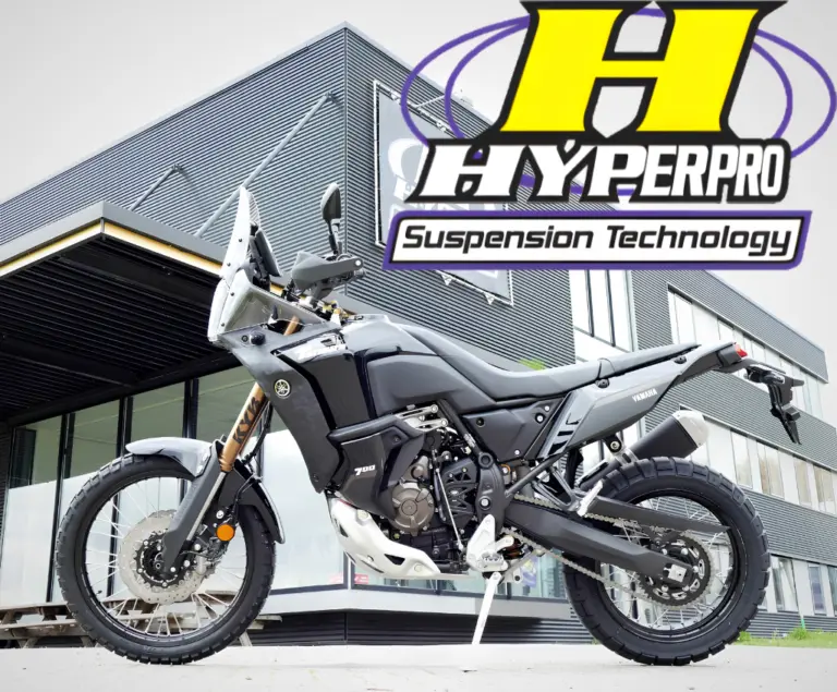 Yamaha Ténéré 700 parked outside the Hyperpro Suspension Technology building