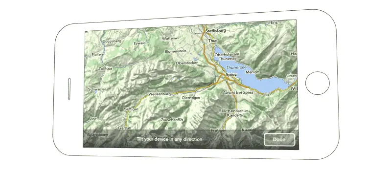 Animated 3D topographic map tilting on a smartphone screen