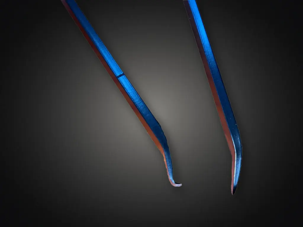 The tyre-lever ends of the BeadMaster levers, one with a return-bend