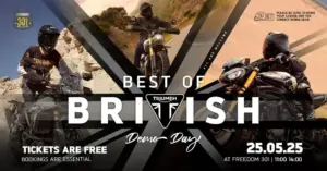 Best of British Triumph demo day poster for 25 May 2025 at Freedom 301, tickets free