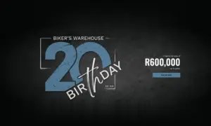 Biker’s Warehouse competition banner for its 20th birthday, with prizes to the value of R600,000