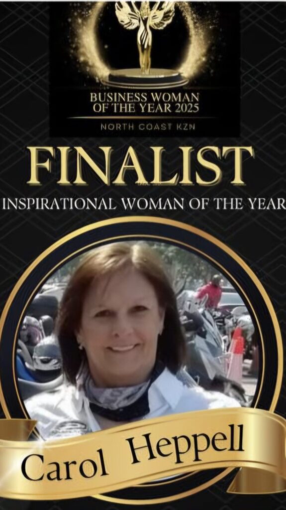 Carol Heppell on her finalist poster for Inspirational Woman of the Year, Business Woman of the Year 2025 North Coast KZN