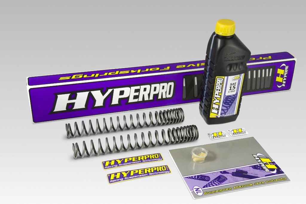 Hyperpro front fork spring kit with progressive springs, fork oil and stickers