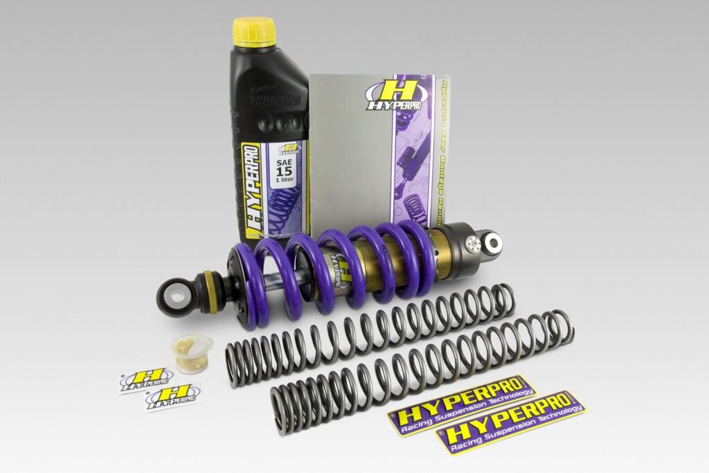 Hyperpro Streetbox kit with a 460 emulsion rear shock, progressive fork springs and fork oil
