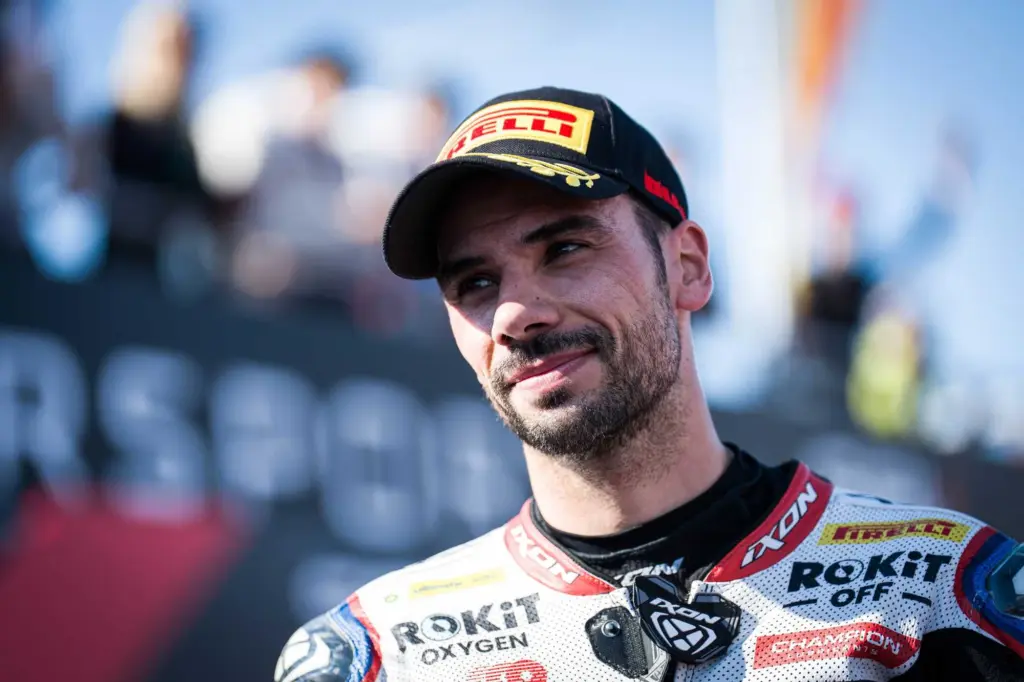 Miguel Oliveira in ROKiT BMW Motorrad WorldSBK Team leathers at Balaton Park, 2026