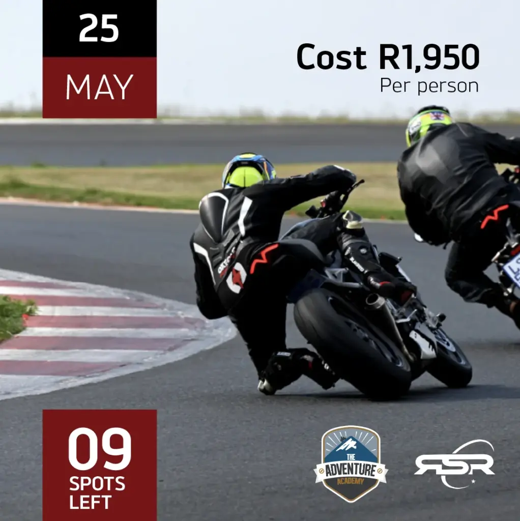 Poster for the Triumph SA braking and cornering course on 25 May at R1,950 per person