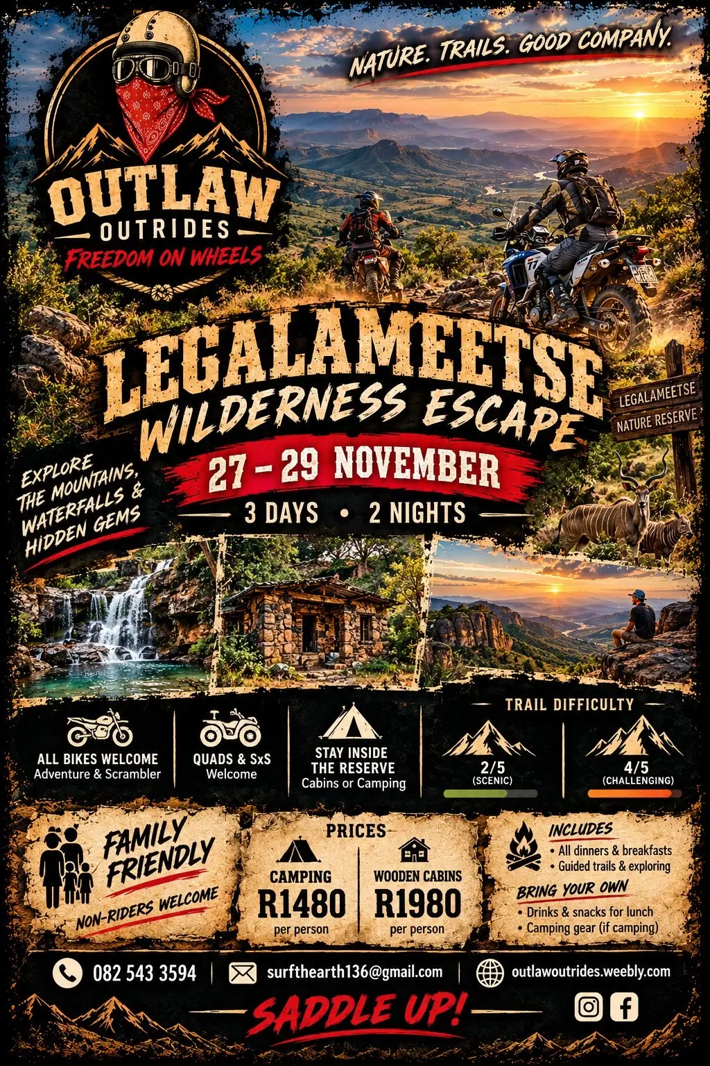 Photo by Outlaw Outrides: Join us for a family friendly fun filled weekend in the Legalameetse Wilderness.