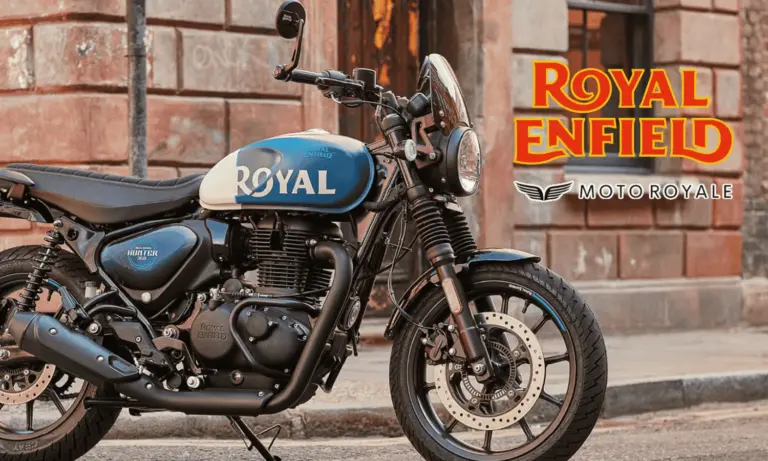 Royal Enfield motorcycle parked outside the Moto-Royale Royal Enfield dealership