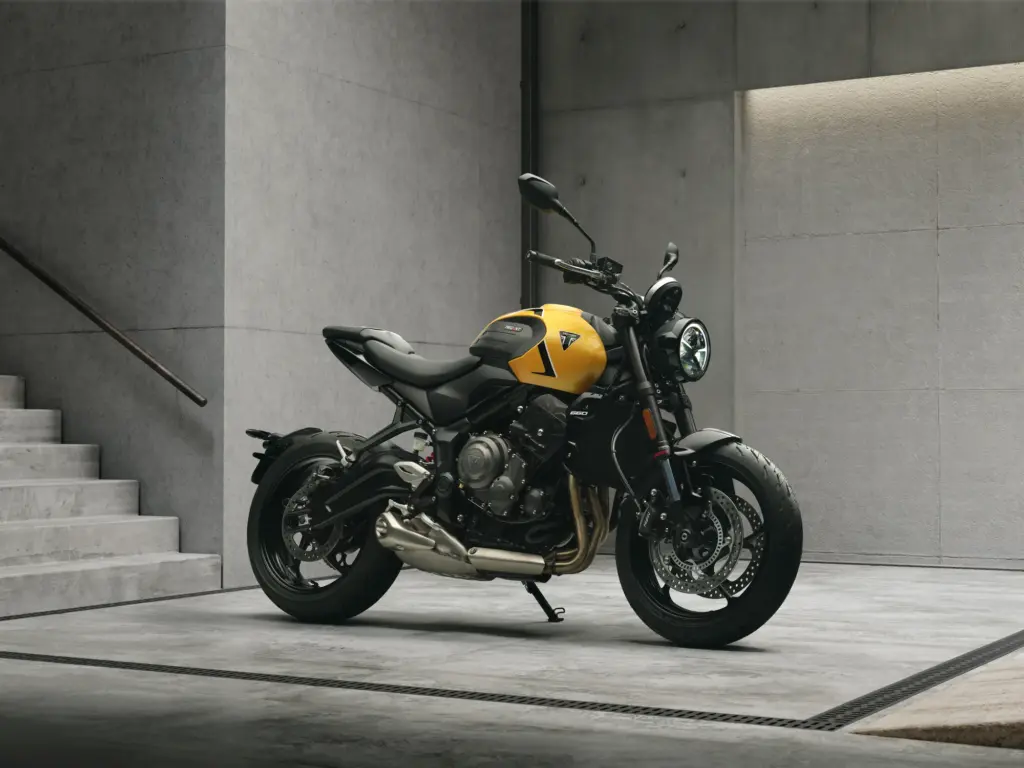 2026 Triumph Trident 660 in Cosmic Yellow, three-quarter front view