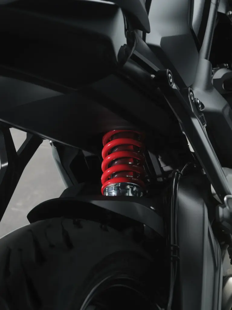 The new Showa rear shock on the 2026 Triumph Trident 660